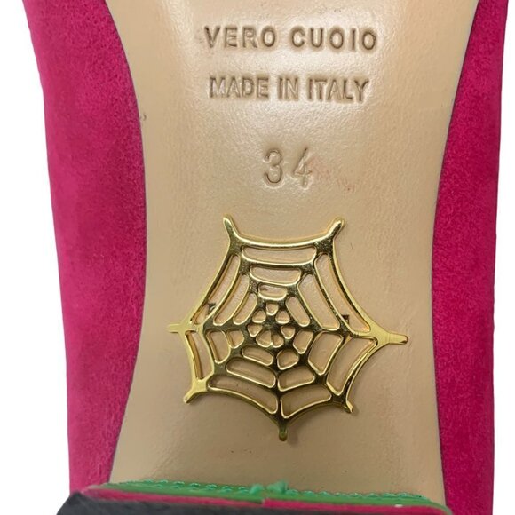 Rare Charlotte Olympia Sugar Skull Pink Suede Embroidered Round Toe Loafers 4 - Picture 10 of 12